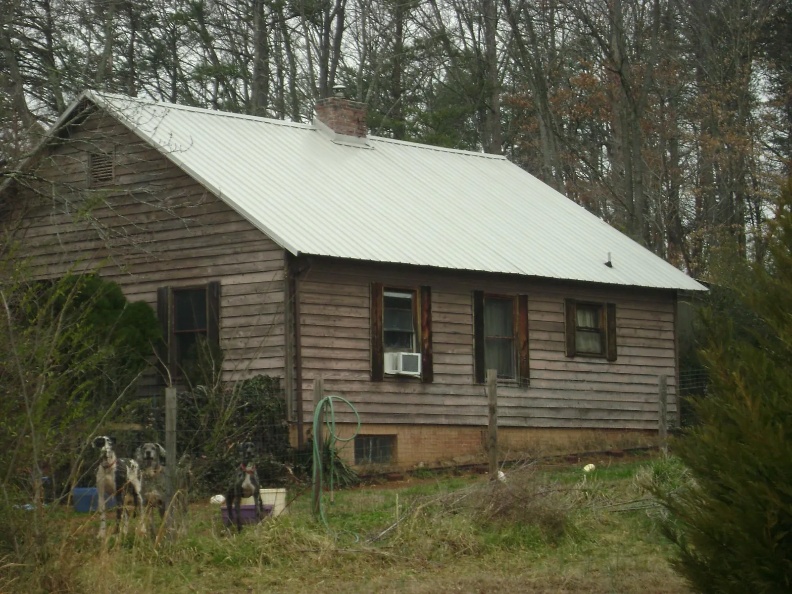 White metal roof on an old wood sided farmhouse, from a Metal Roof Installation job in Cedar Grove